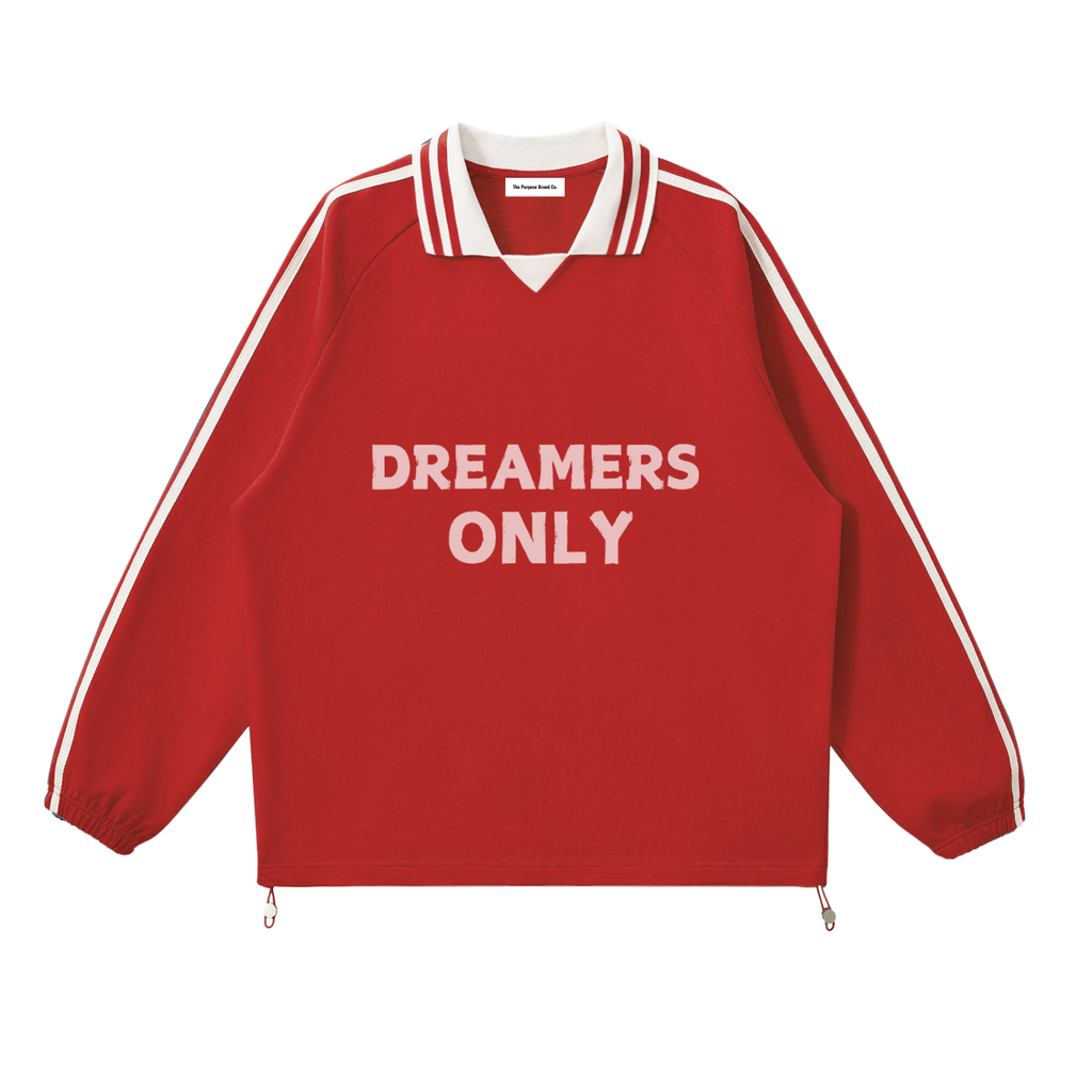 “Dreamers Only”  Striped Lapel Collar Sweatshirt