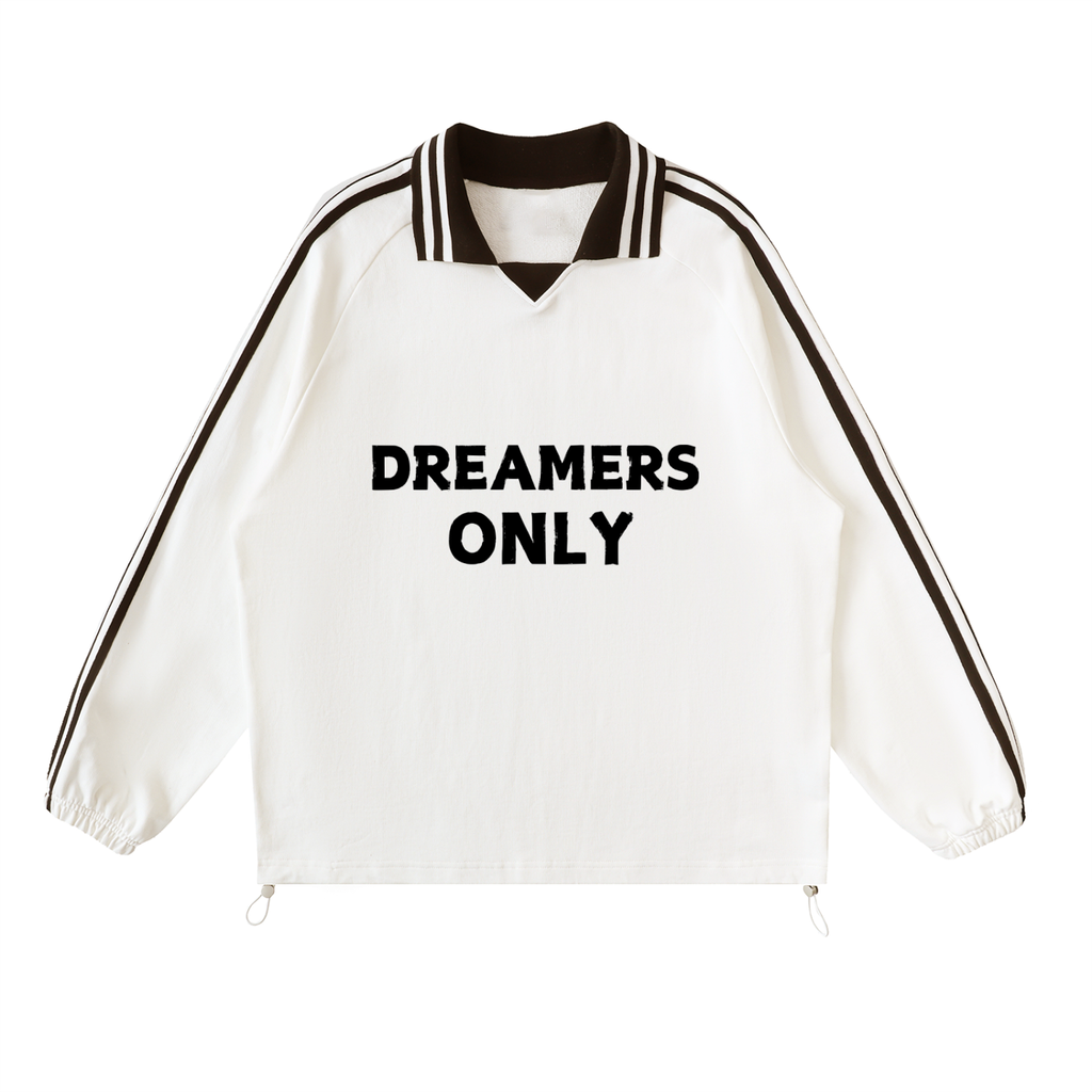 “Dreamers Only” Striped Lapel Collar Sweatshirt