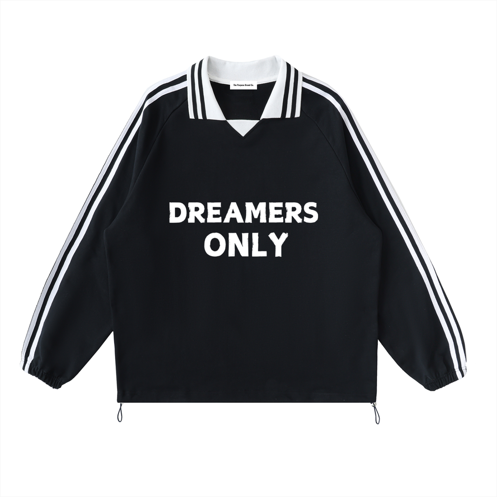 “Dreamers Only”  Striped Lapel Collar Sweatshirt