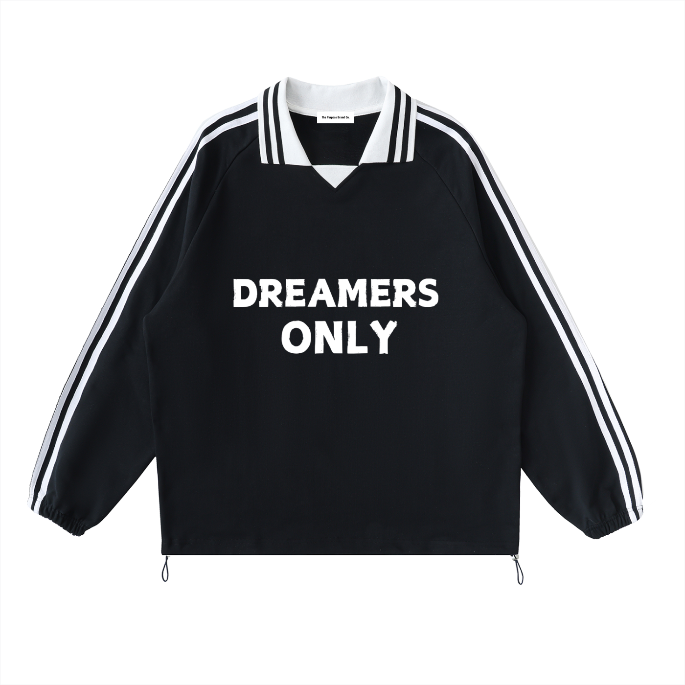 “Dreamers Only”  Striped Lapel Collar Sweatshirt